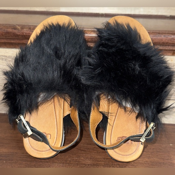 UGG Holly Sheepskin Fluffy Black Casual Fashion Strappy Sandal Womens Sz 7- New - Picture 6 of 16